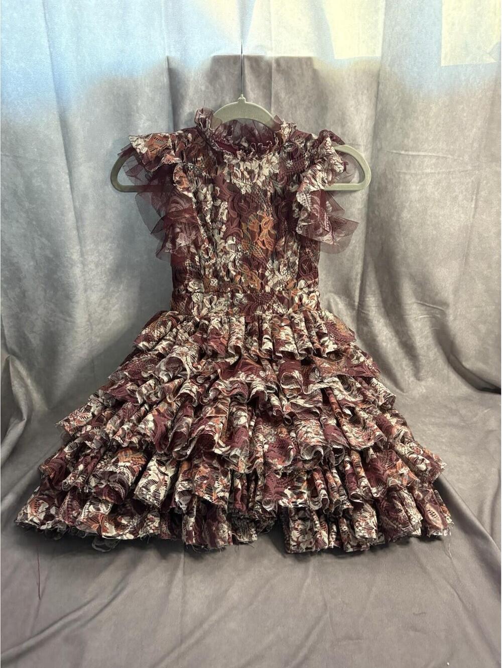 Joyfolie Girls Lace Ruffle Dress Burgundy Floral Party Holiday Size 6